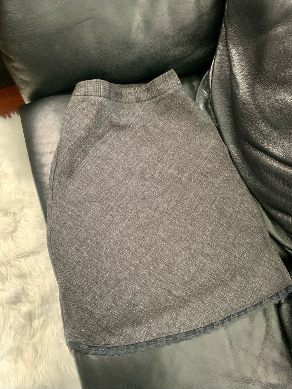 Forever 21 Gray A-Line Skirt with Lace Hem